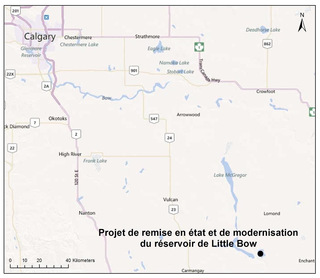 Carte indiquant l'emplacement du projet, tel que décrit dans le présent document.