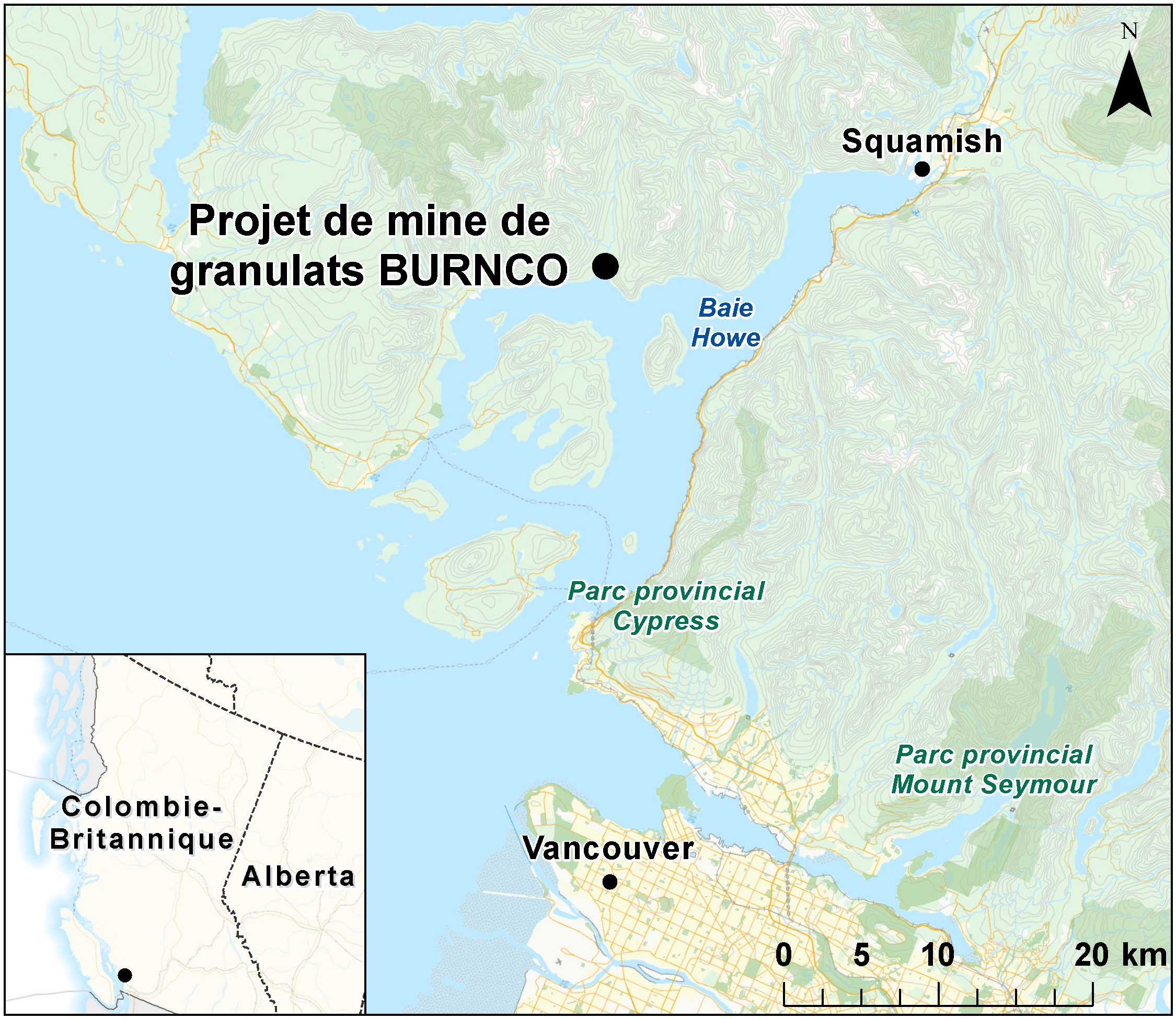 Carte indiquant l'emplacement du projet, tel que décrit dans le présent document.