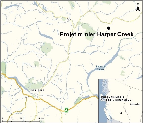 Carte indiquant l'emplacement du projet, tel que décrit dans le présent document.