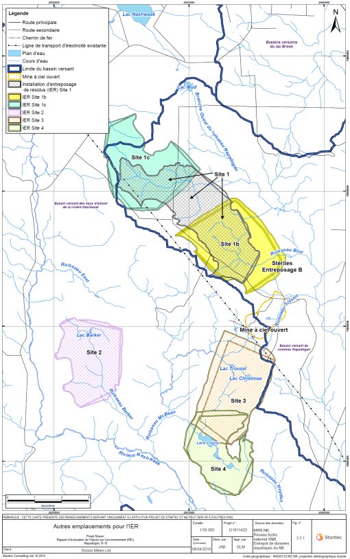 Figure 4.1: Solutions de rechange pour la localisation de l'installation de stockage des résidus miniers