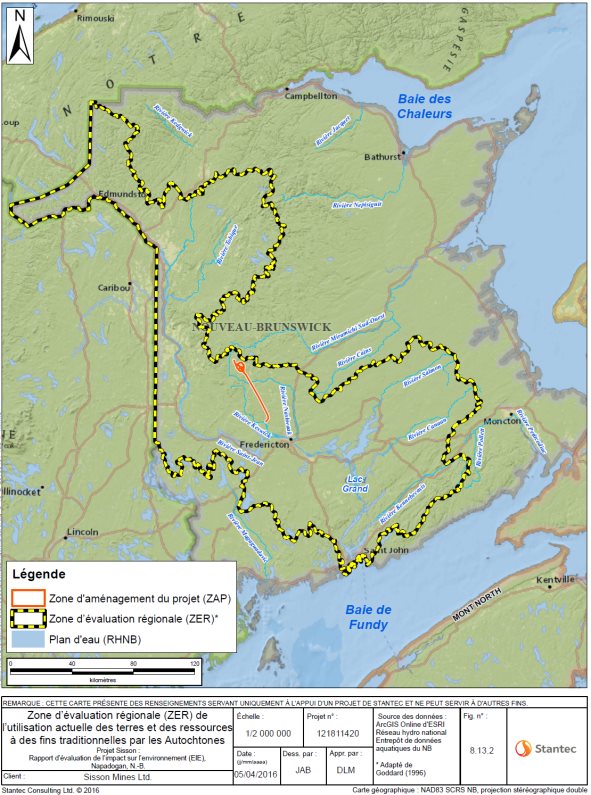 Figure 5.4&nbsp;: Zone de développement du projet et zone d'évaluation régionale définies par le promoteur