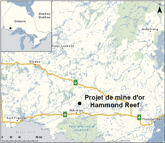 Carte indiquant l'emplacement du projet, tel que décrit dans le présent document.