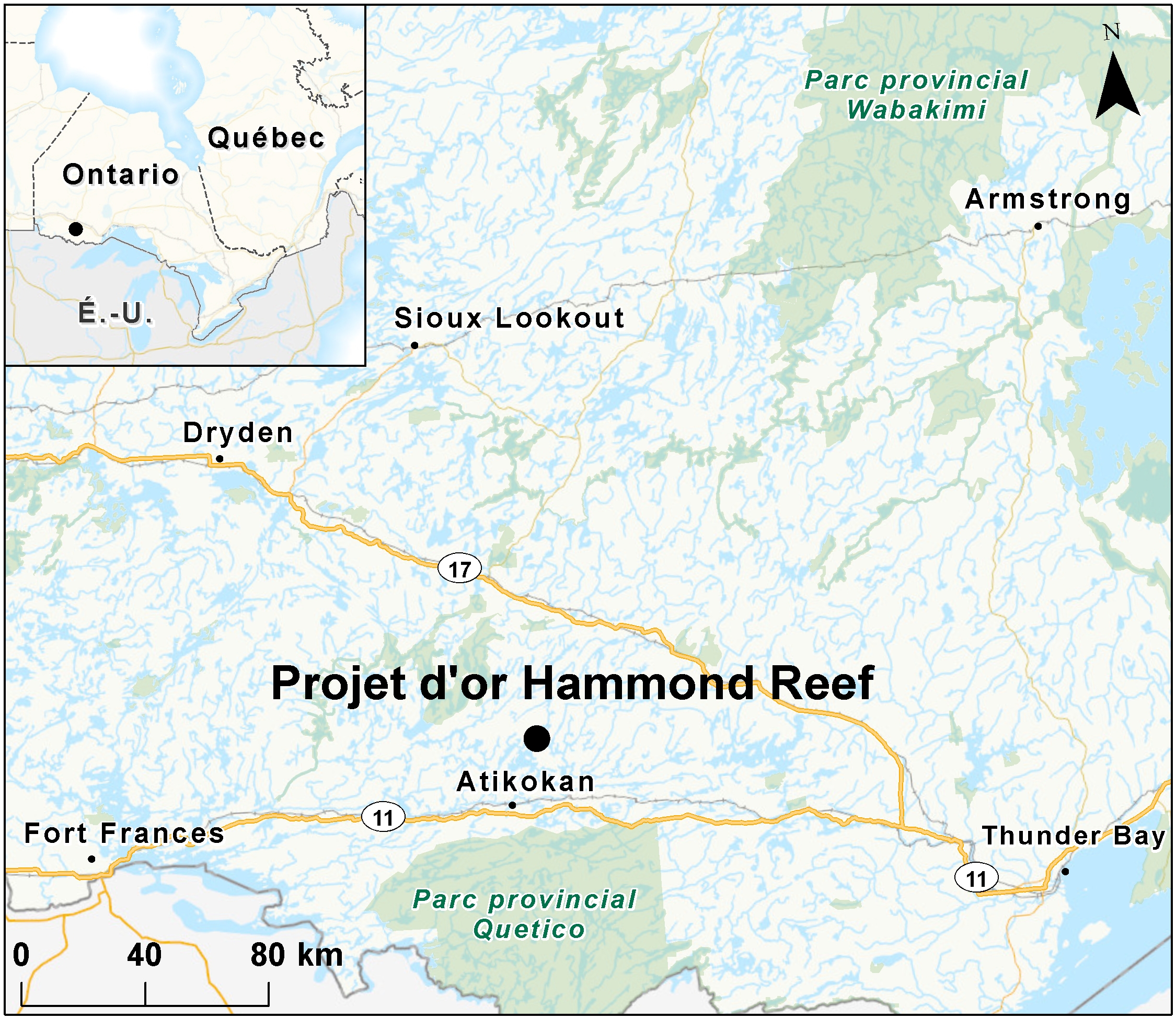 Carte indiquant l'emplacement du projet, tel que décrit dans le présent document.