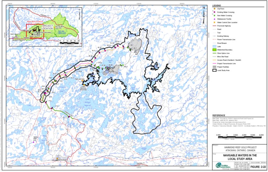 La carte montre que la zone d'étude locale est bordée au nord par le lac Long Hike, au sud par la baie de la rivière Seine, à l'est par la baie Upper Seine et à l'ouest par le lac Raft et le barrage et le canal du réservoir Upper Marmion.