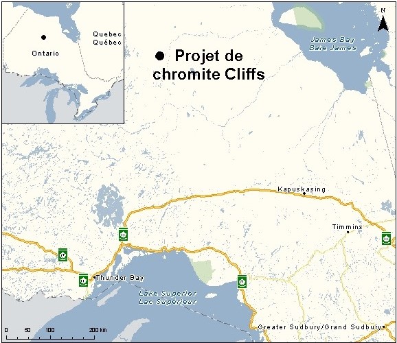 Carte indiquant l'emplacement du projet, tel que décrit dans le présent document.