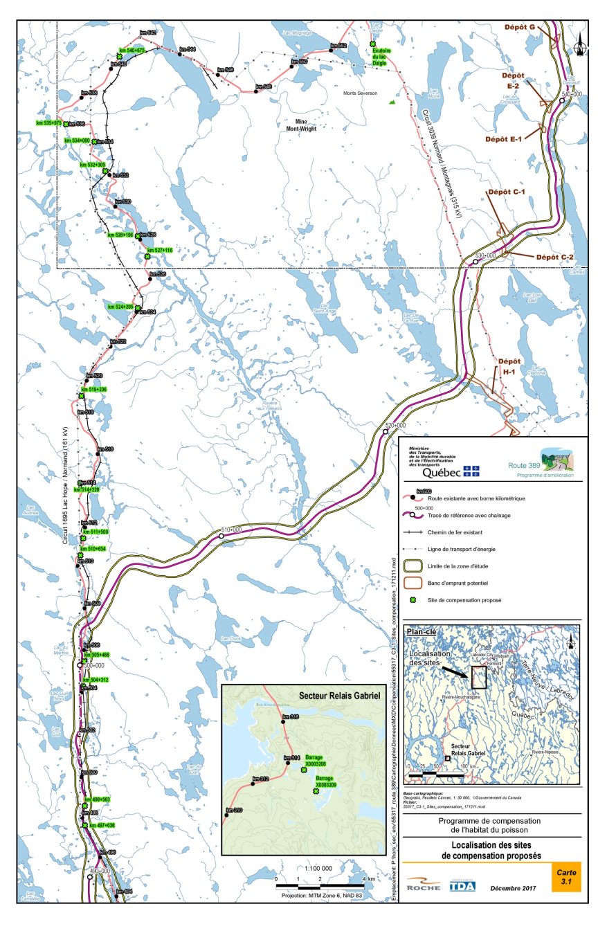 Figure 10: Localisation des sites proposés par le promoteur où le libre passage du poisson pourrait être restauré pour contrebalancer les dommages sérieux aux poissons