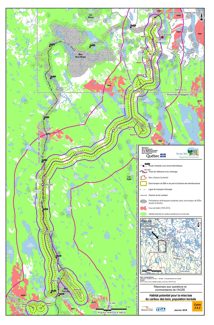 Figure 13: Habitat potentiel pour la mise bas du caribou boréal