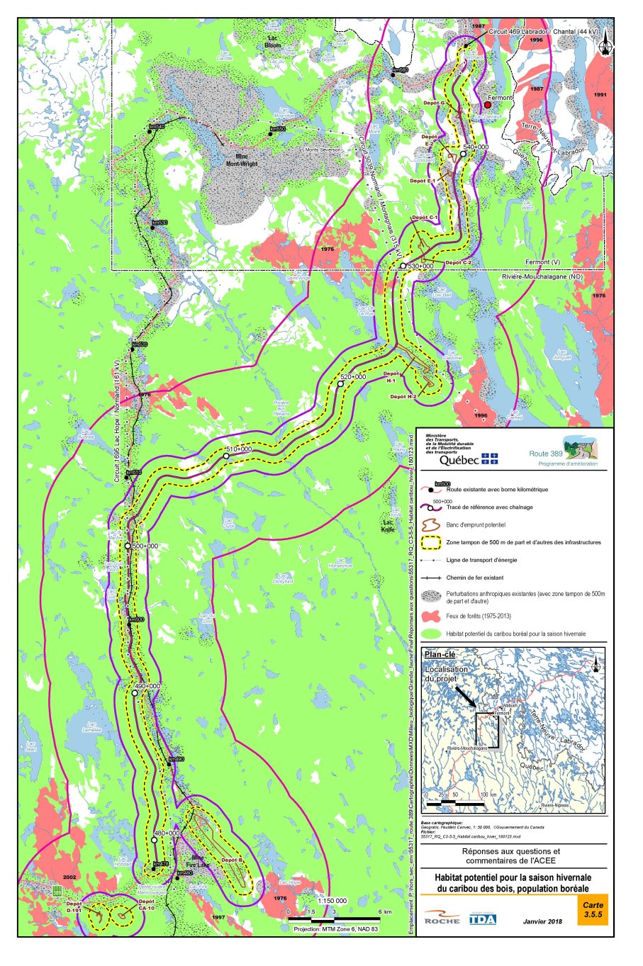 Figure 16: Habitat potentiel pour la saison hivernale du caribou boréal