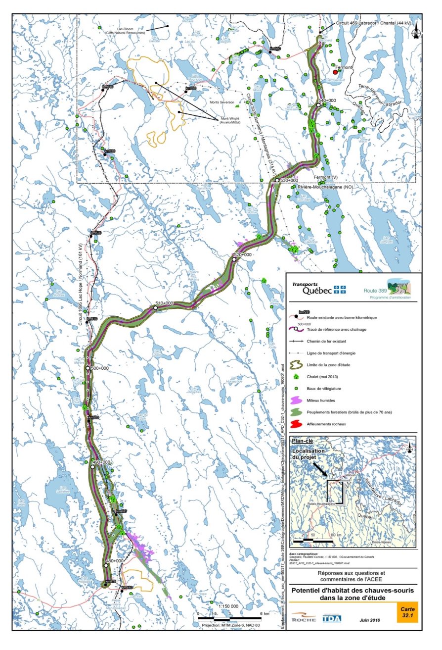 Figure 17: Potentiel d'habitat des chauves-souris dans la zone d'étude