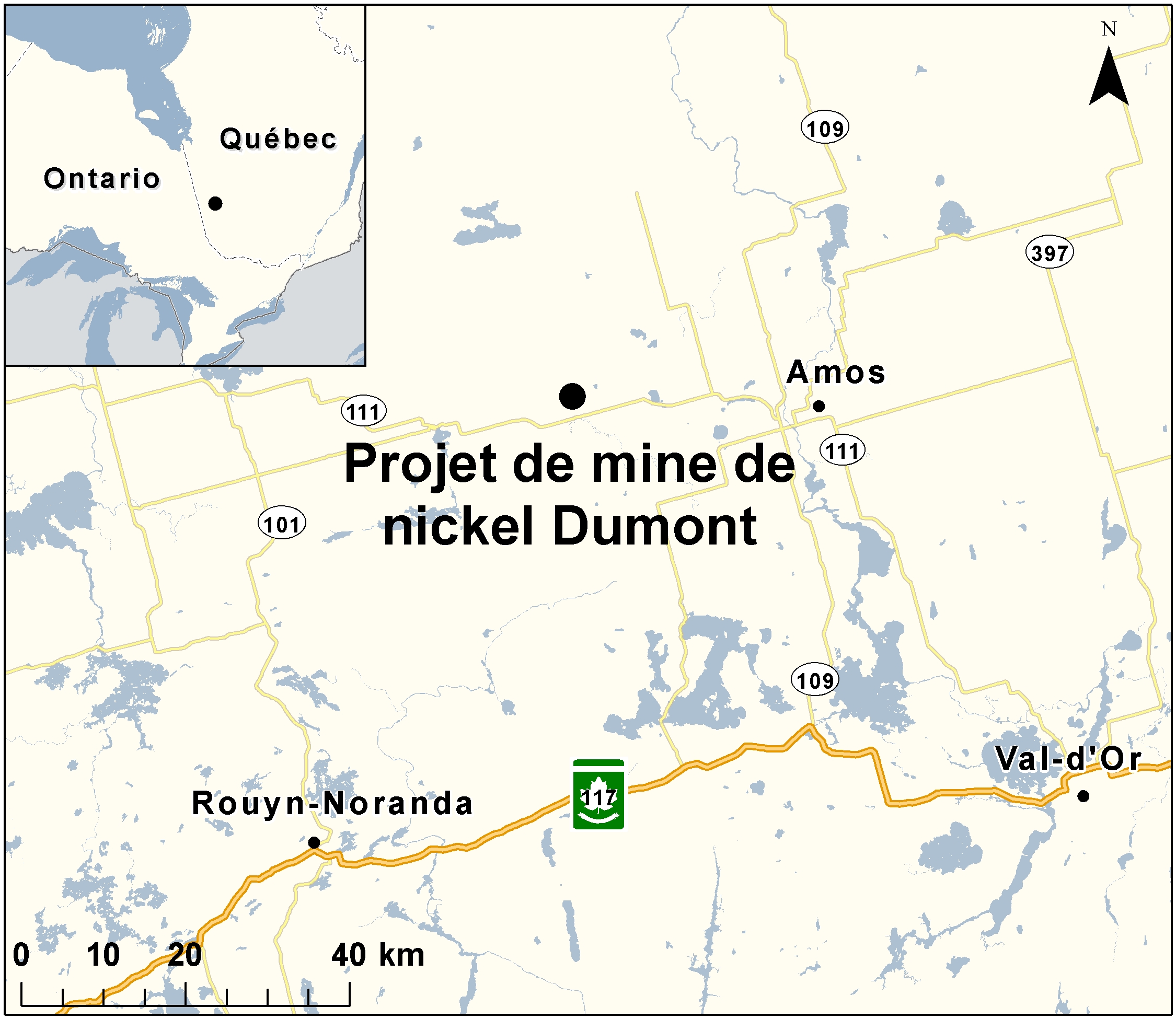 Carte indiquant l'emplacement du projet, tel que décrit dans le présent document.