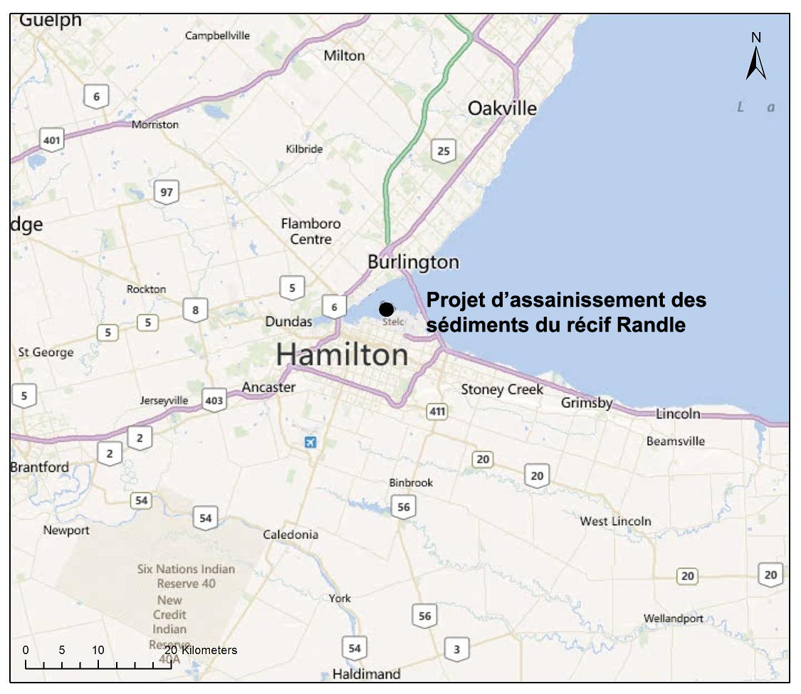Carte indiquant l'emplacement du projet, tel que décrit dans le présent document.