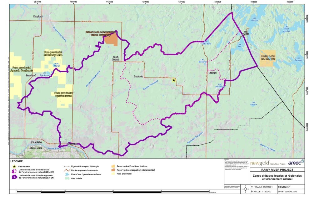 Carte illustrant les zones d'étude locale et régionale de l'environnement naturel décrites à la section 1.2.5. 