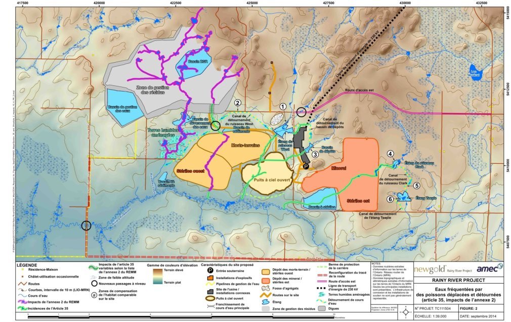 Carte illustrant le déplacement de l'habitat aquatique pour l'aménagement de composantes de la mine décrit à la section 6.2.2.