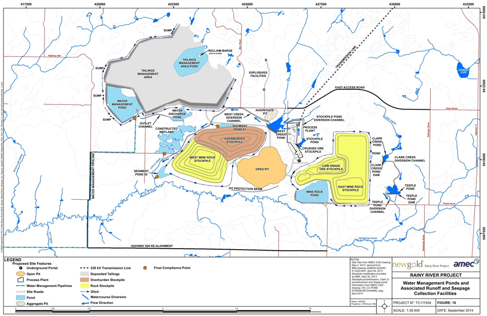 Title: Water Management Ponds and Final Effluent Discharge Points - Description: Map showing the location of water management ponds and final effluent discharge points described in text in section 6.1.2.