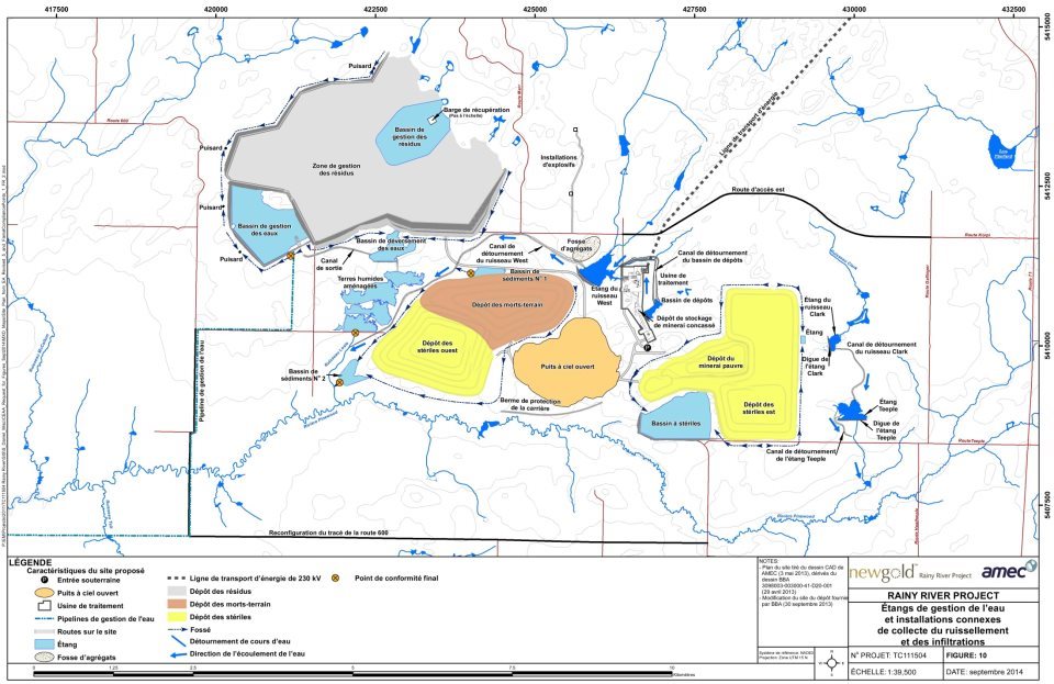 Figure 6-2&nbsp;: Étangs de gestion des eaux et effluents terminaux (Source&nbsp;: étude d'impact environnemental du Rainy River, AMEC)4