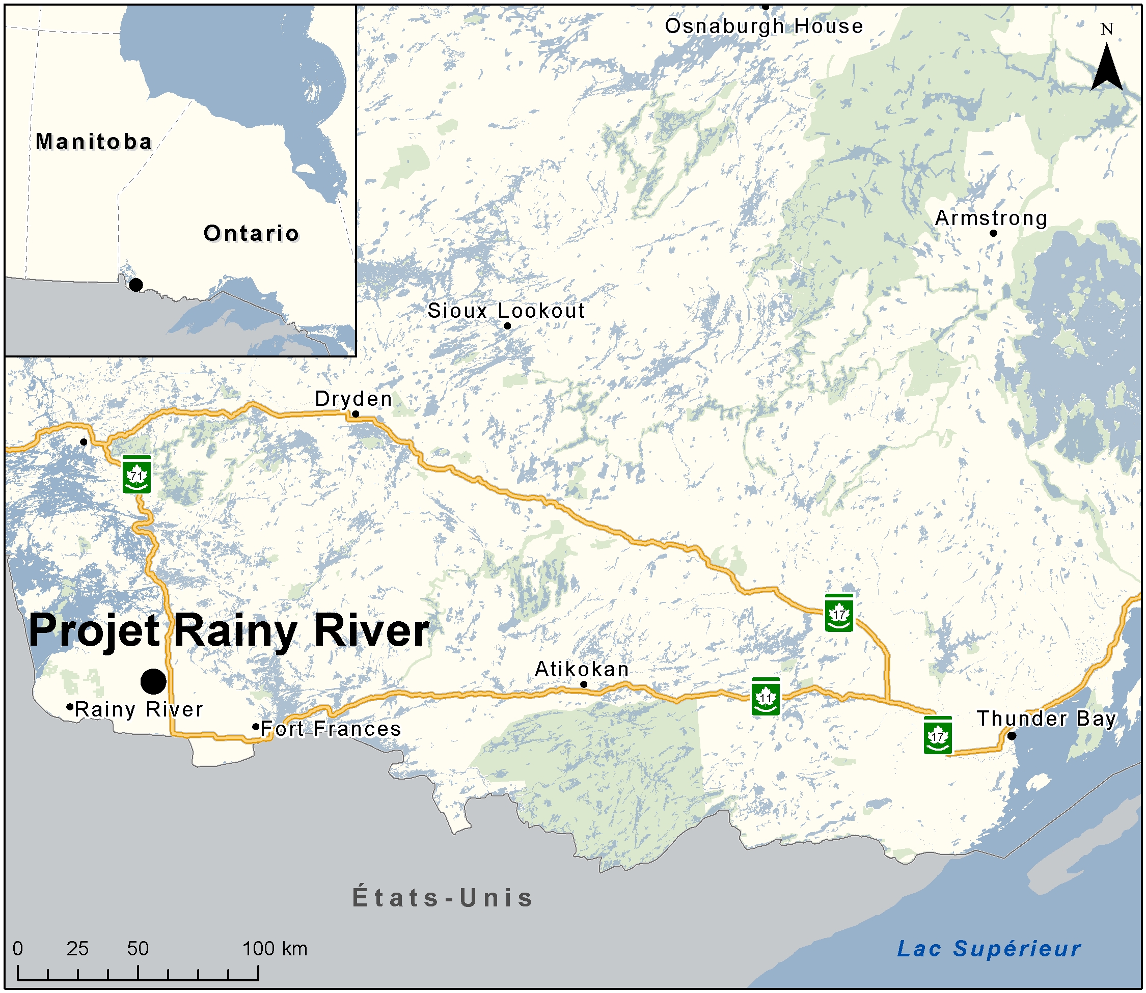 Carte indiquant l'emplacement du projet, tel que décrit dans le présent document.
