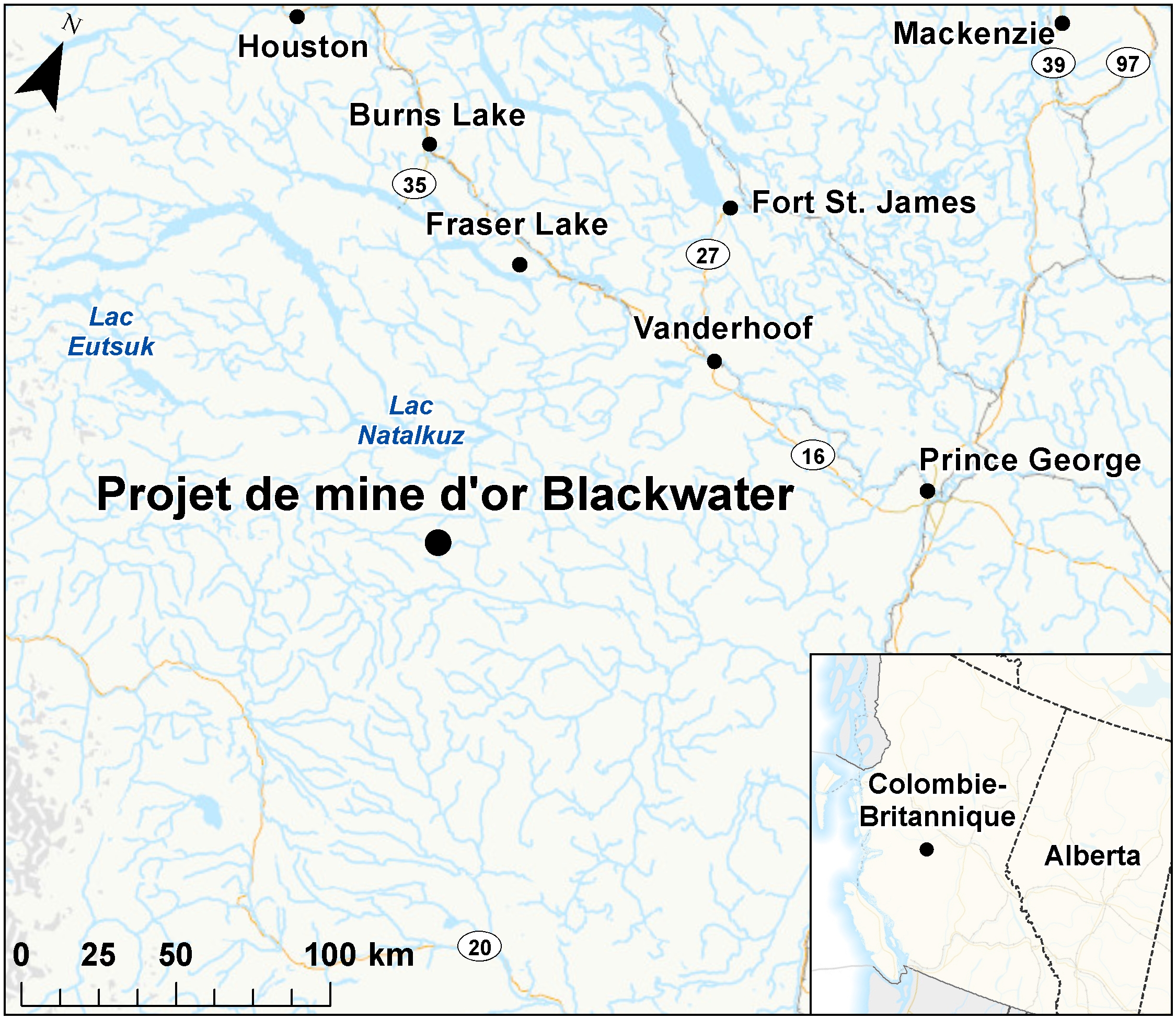 Carte indiquant l'emplacement du projet, tel que décrit dans le présent document.