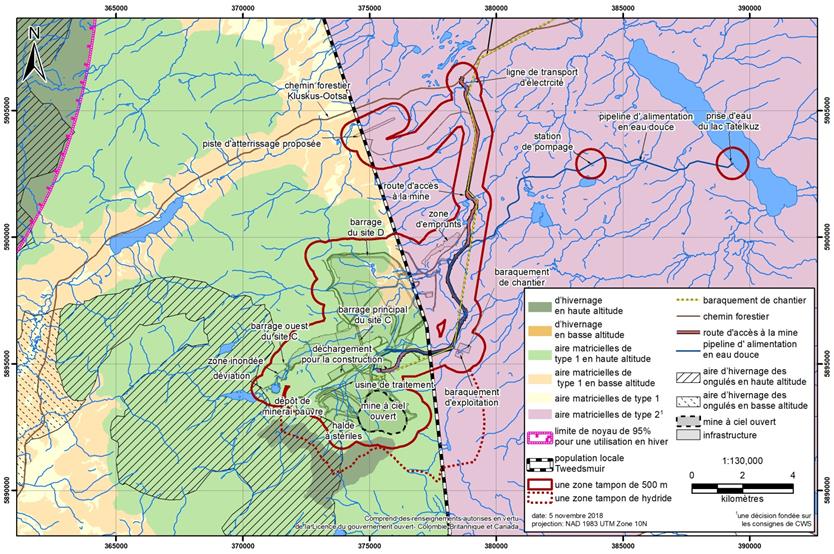 Figure 6 L'habitat essentiel pour les caribous des montagnes du Sud dans la zone du projet