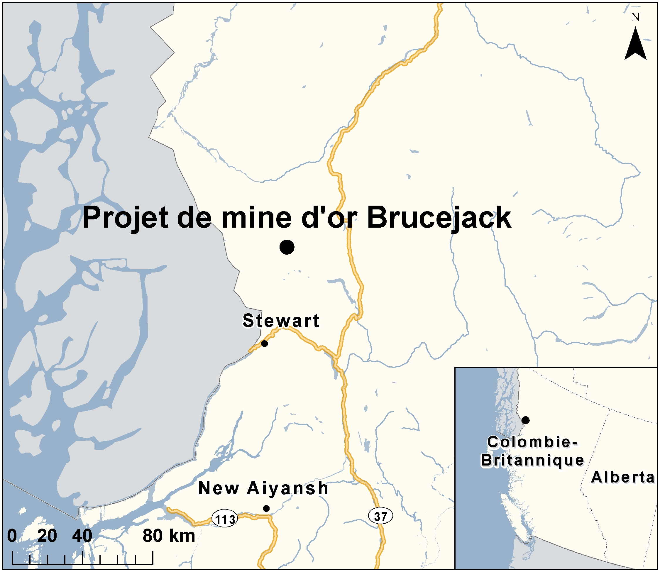 Carte indiquant l'emplacement du projet, tel que décrit dans le présent document.
