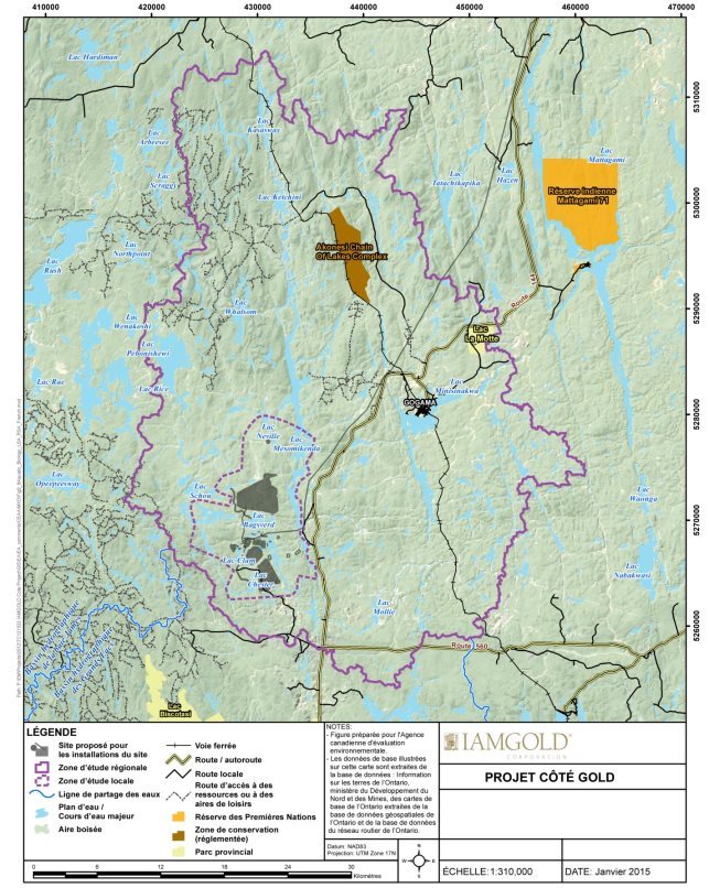 Une carte délimitant les zones d'étude locale et régionale utilisées pour évaluer la biologie aquatique.