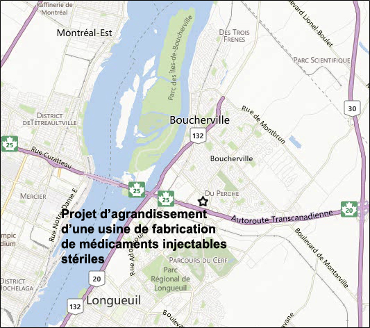 Carte indiquant l'emplacement du projet, tel que décrit dans le présent document.