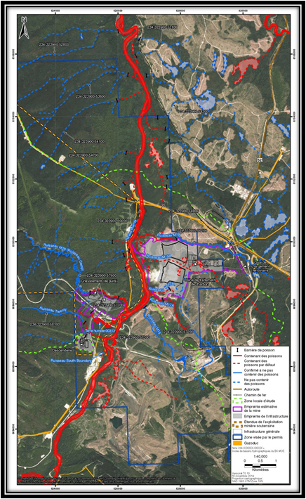 Figure 3 : Ruisseaux abritant du poisson et barrières à poissons dans la zone d'étude locale