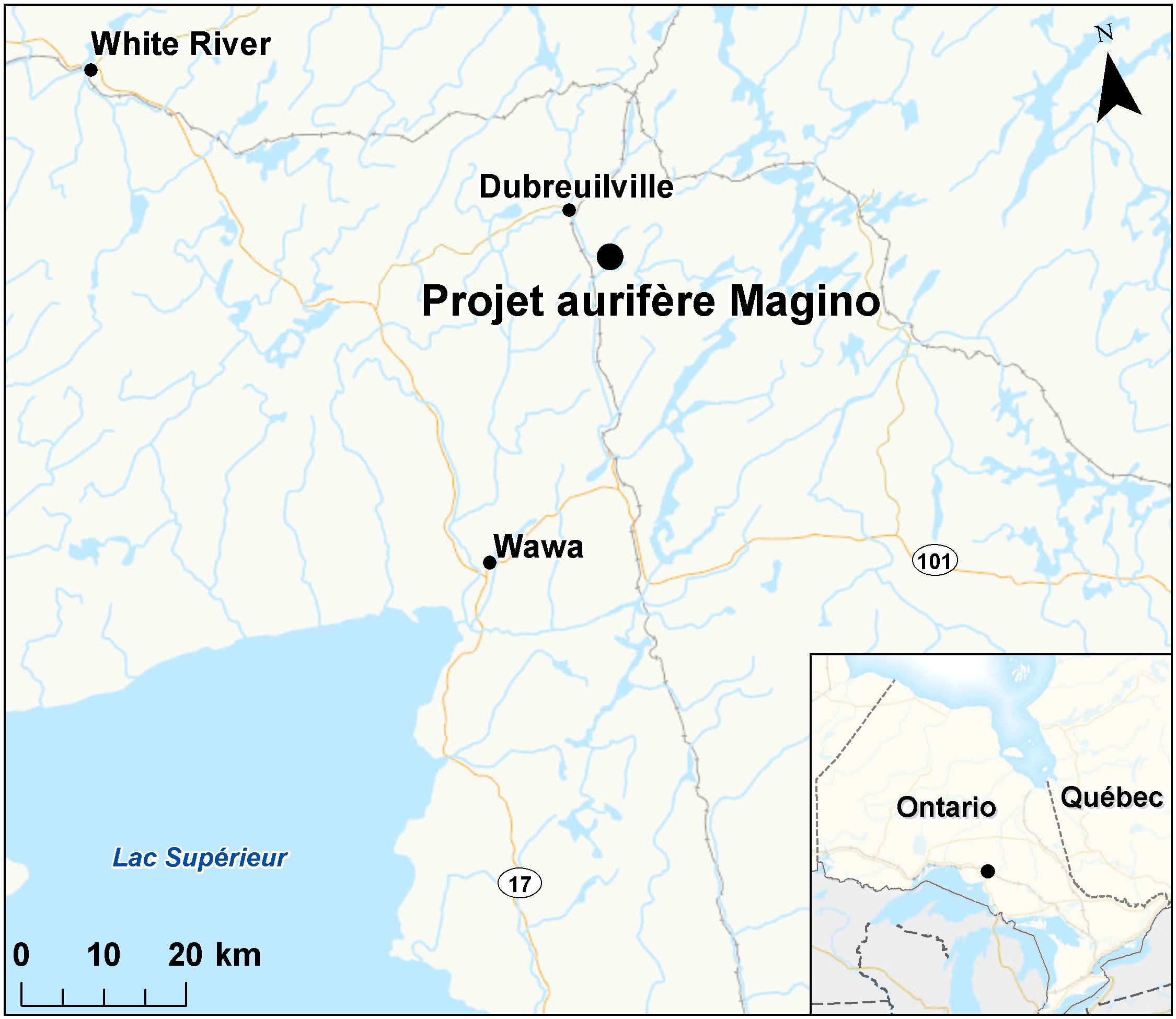 Carte indiquant l'emplacement du projet, tel que décrit dans le présent document.