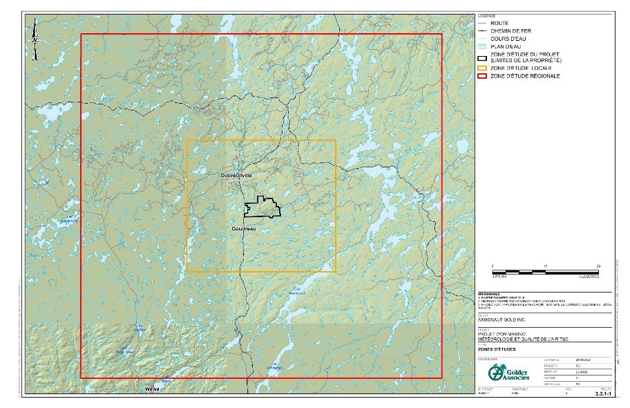 Figure 2 - Zones d'étude du projet, locale et régionale, composante atmosphérique