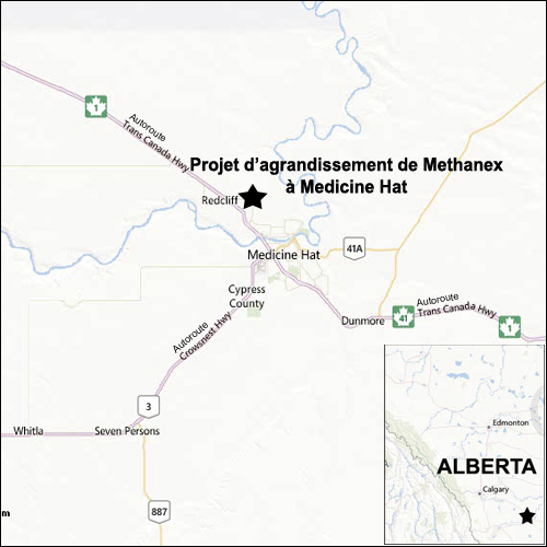 Carte indiquant l'emplacement du projet, tel que décrit dans le présent document.