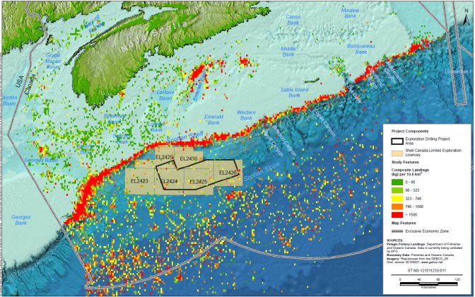 Cette carte montre les données (masse) de capture (débarquement) de poissons pélagiques de 2006 à 2010. Les données sont présentées sous la forme de points dont la couleur indique la valeur.