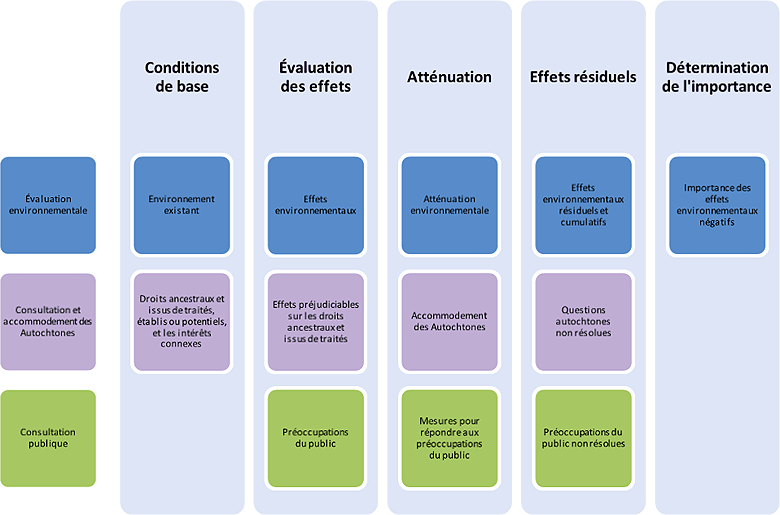 Figure 1. Intégration de l'évaluation environnementale et des renseignements recueillis pendant la consultation des Autochtones et du public dans l'étude d'impact environnemental.