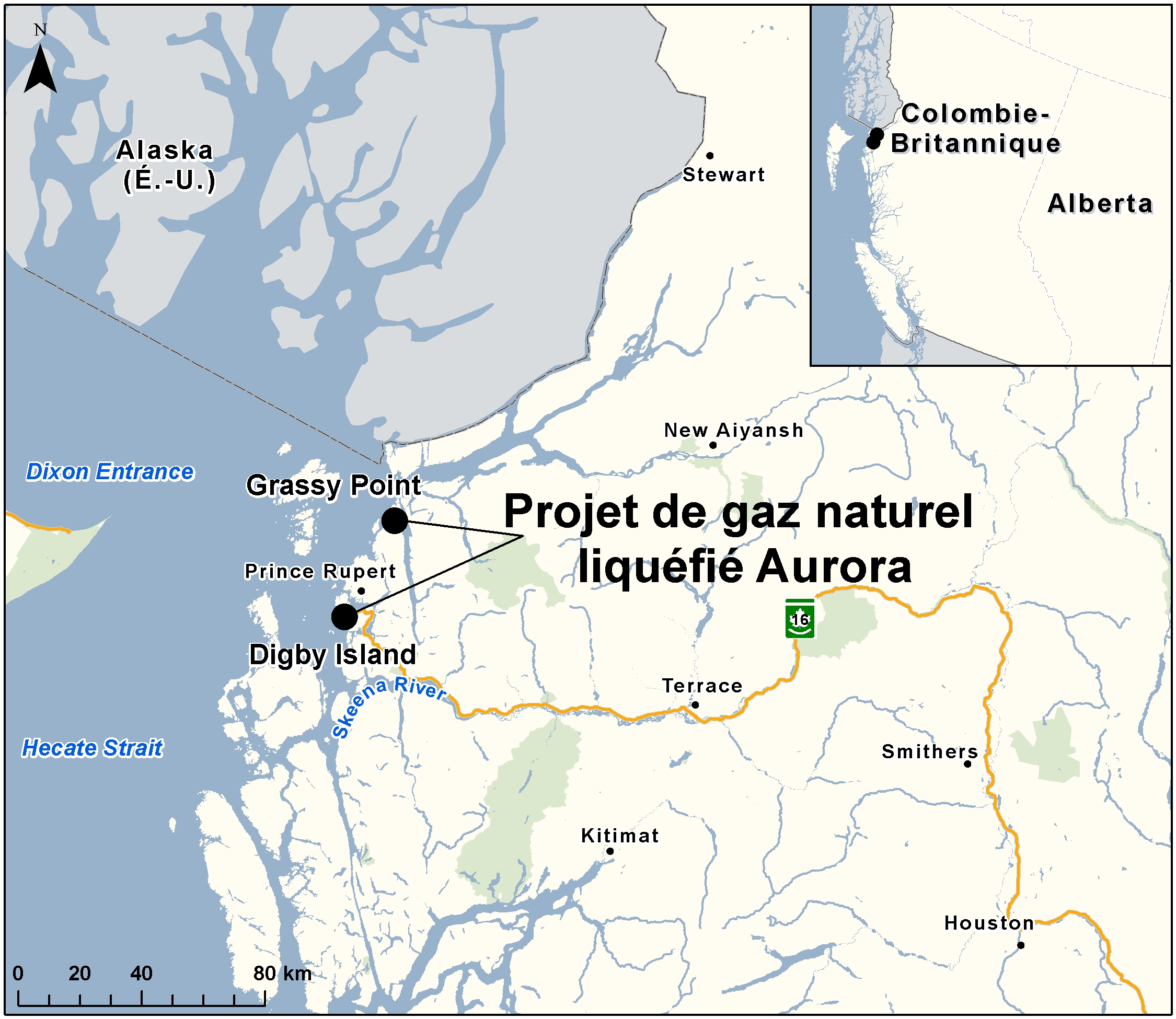 Carte indiquant l'emplacement du projet, tel que décrit dans le présent document.