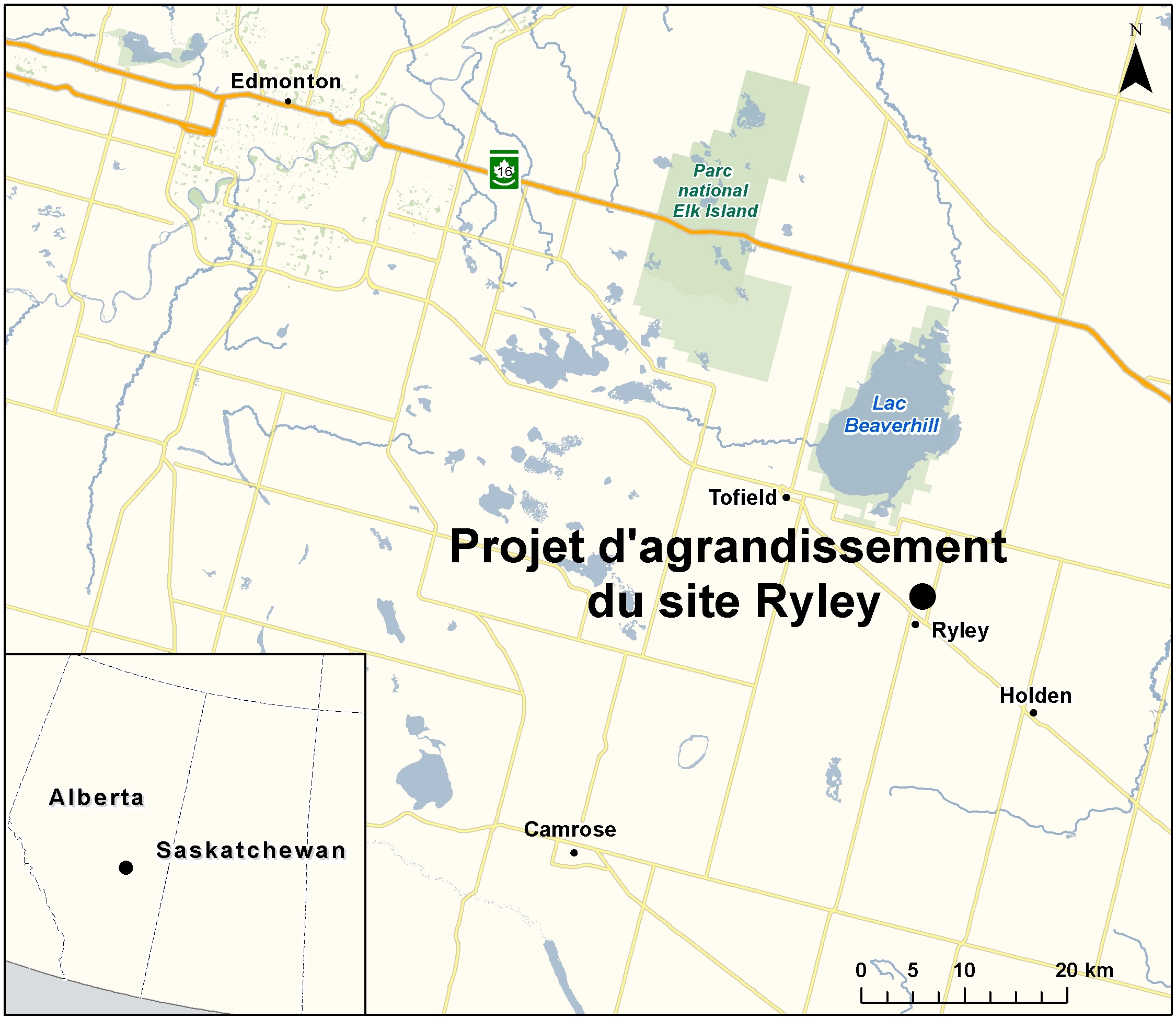 Carte indiquant l'emplacement du projet, tel que décrit dans le présent document.