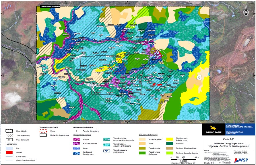 Figure 11: Répartition des groupements végétaux constituants des habitats d'oiseaux migrateurs et en péril
