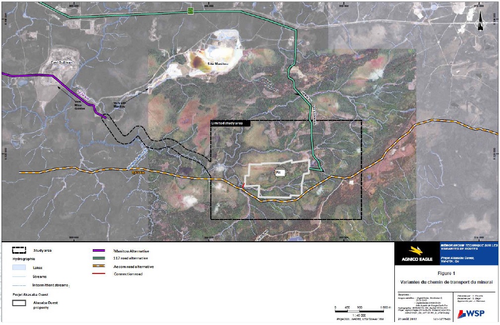 Figure 4: Ore transportation route alternatives and the Eacom logging road