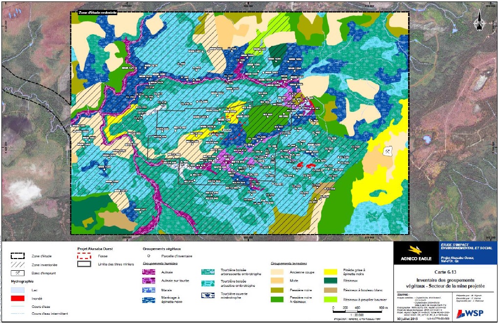 Figure 11 : Répartition des groupements végétaux constituants des habitats d'oiseaux migrateurs et en péril