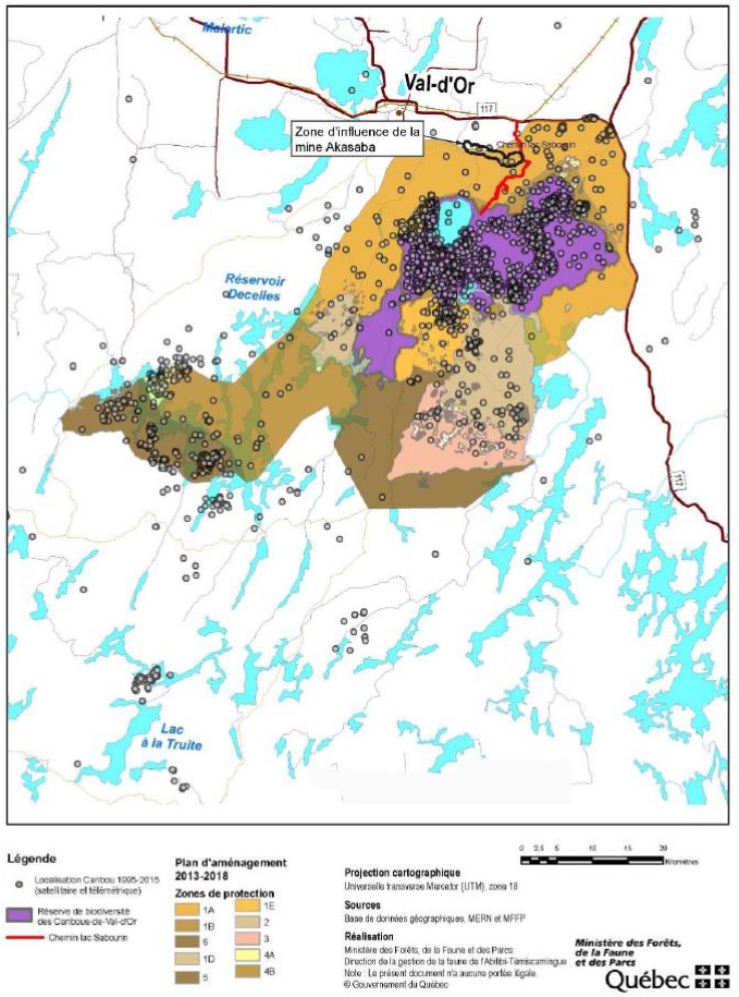 Figure 13 : Plan d'aménagement du site faunique du caribou au sud de Val-d'Or pour la période 2013-2018