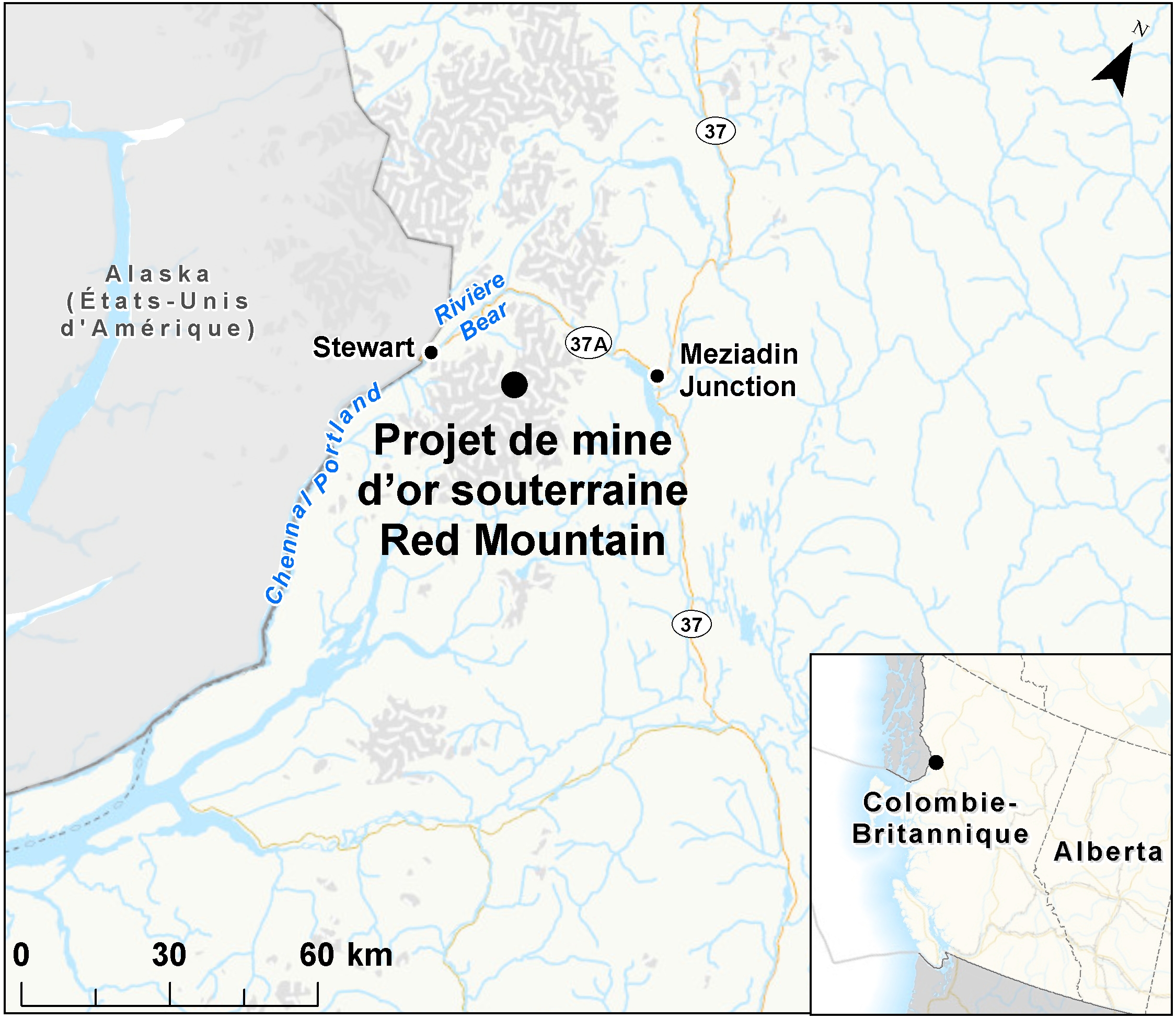 Carte indiquant l'emplacement du projet, tel que décrit dans le présent document.