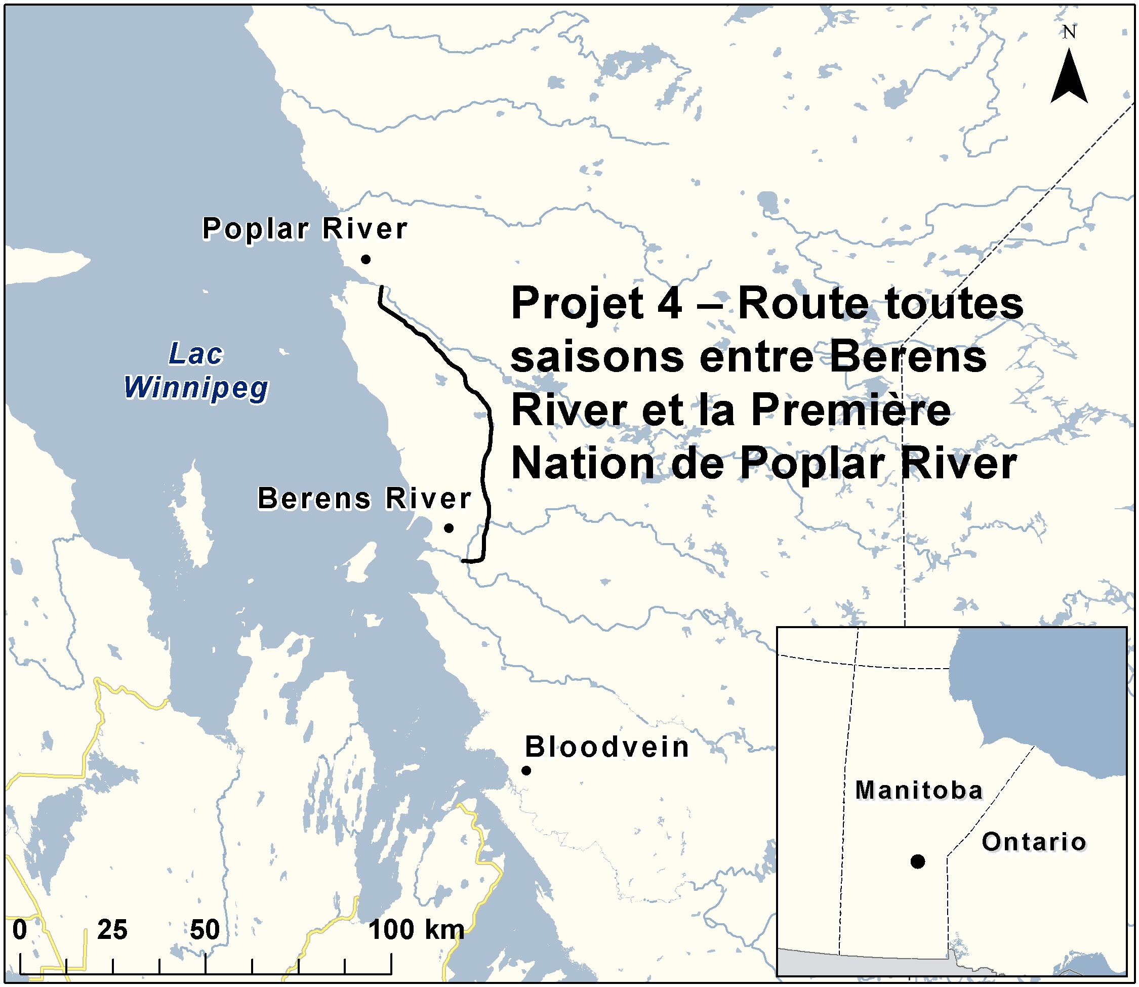 Carte indiquant l'emplacement du projet, tel que décrit dans le présent document.