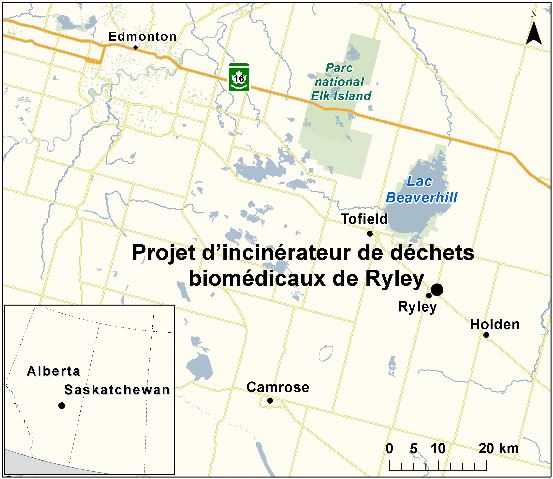 Carte indiquant l'emplacement du projet, tel que décrit dans le présent document.