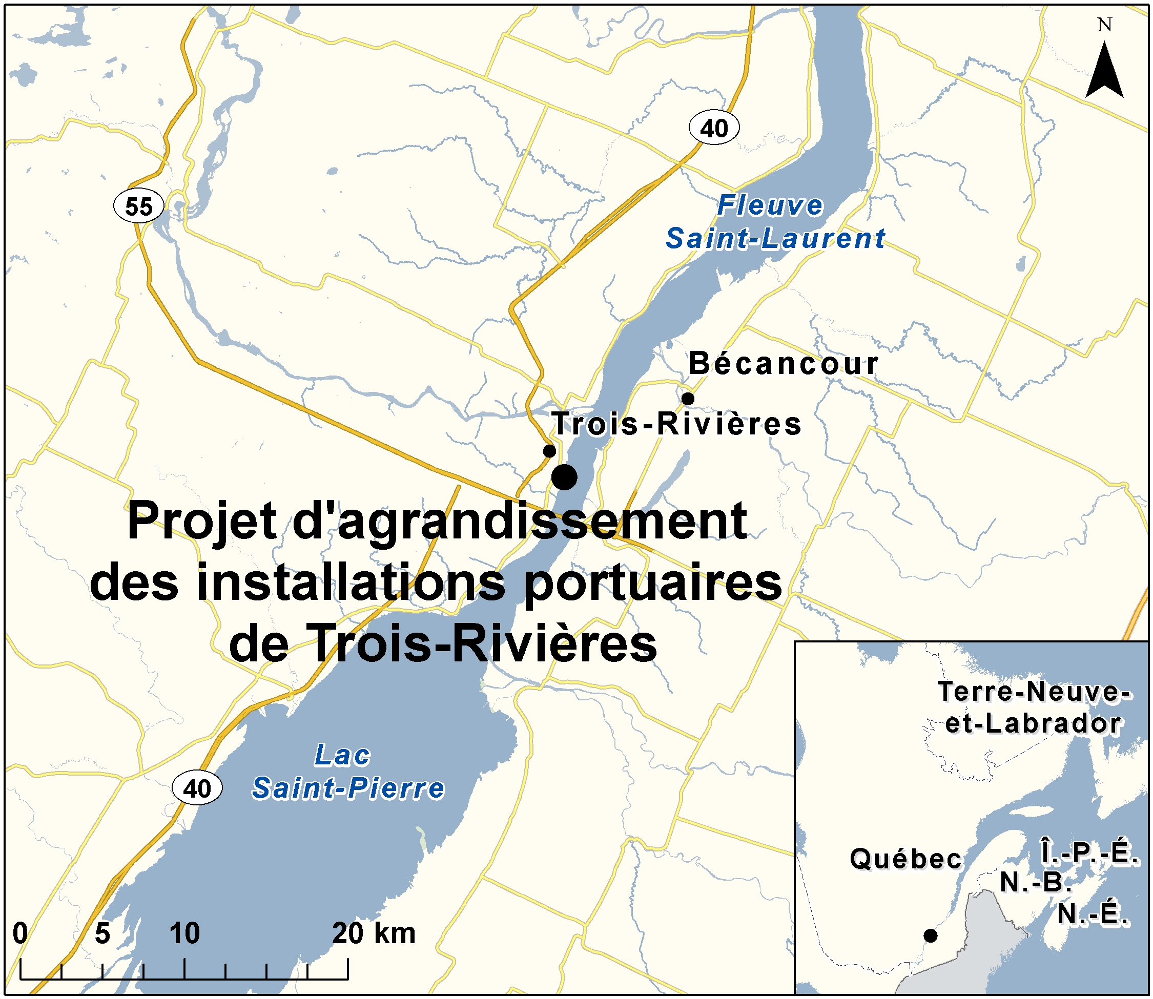 Carte indiquant l'emplacement du projet, tel que décrit dans le présent document.