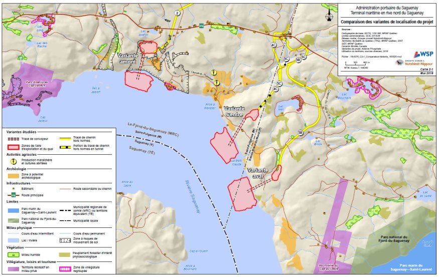 Figure 8: Localisation des variantes d'emplacement du terminal.