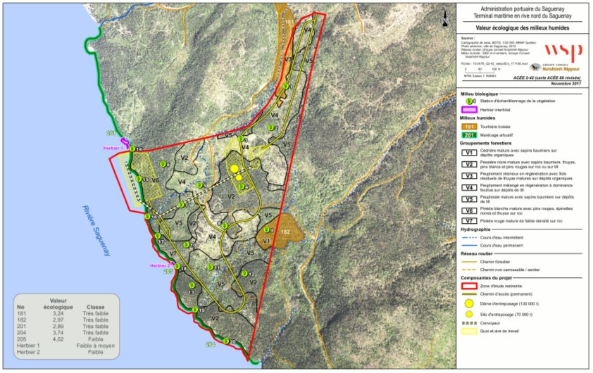 Figure 9: Milieux humides et groupements forestiers dans la zone d'étude restreinte
