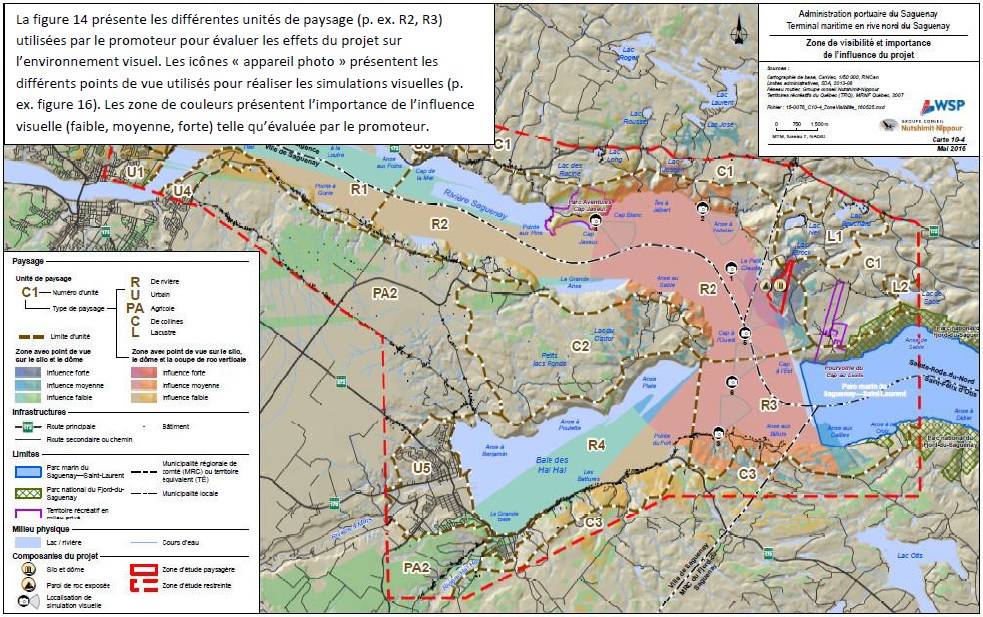 Figure 14: Zone de visibilité et importance de l'influence visuelle du projet