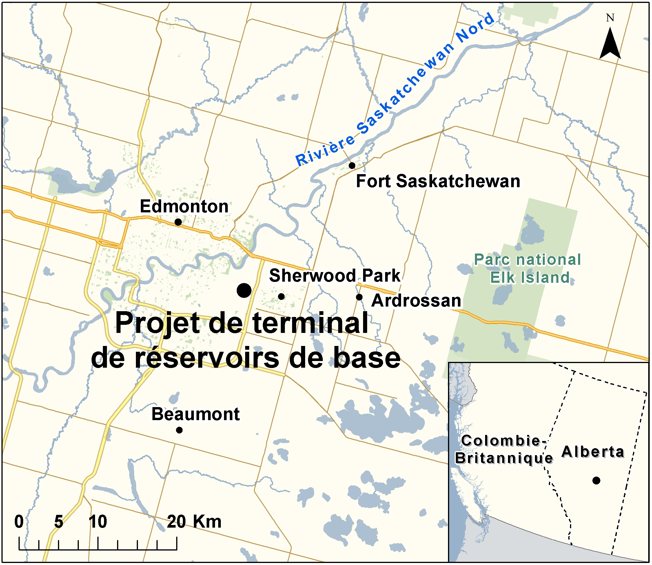 Carte indiquant l'emplacement du projet, tel que décrit dans le présent document.