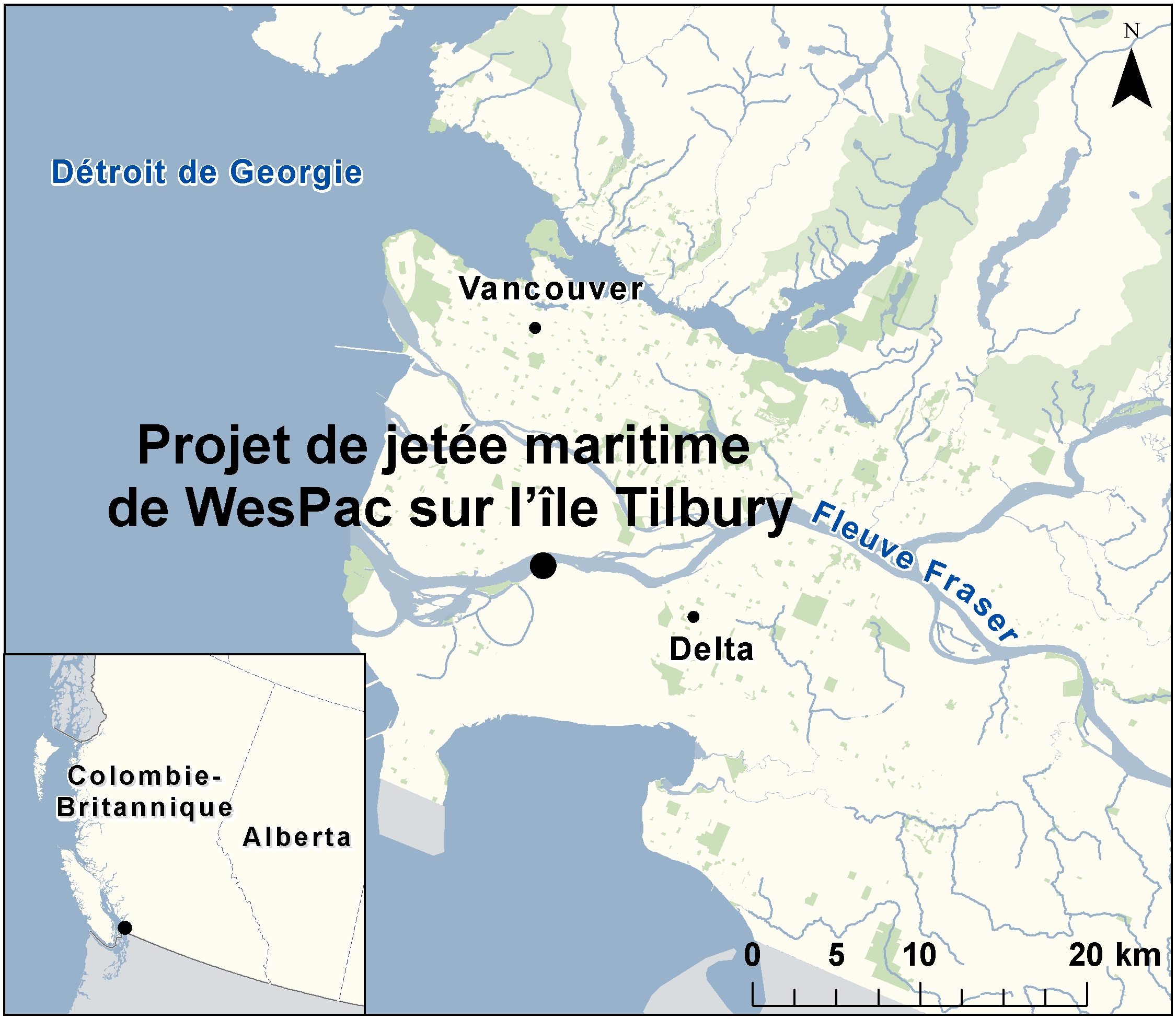 Carte indiquant l'emplacement du projet, tel que décrit dans le présent document.