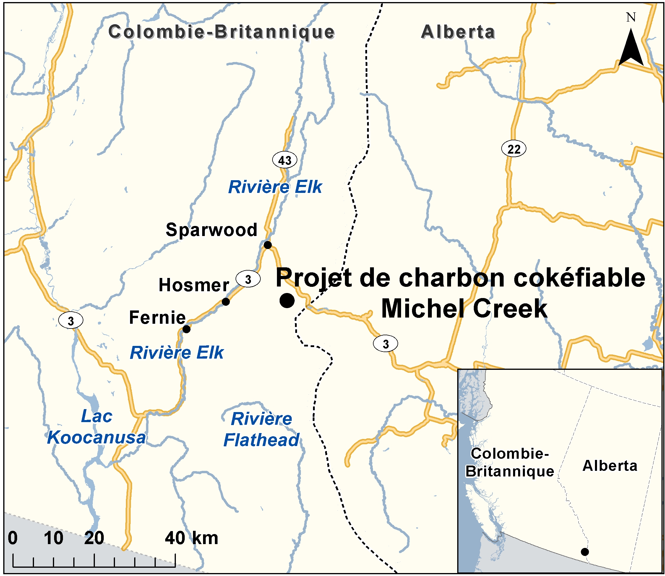 Carte indiquant l'emplacement du projet, tel que décrit dans le présent document.