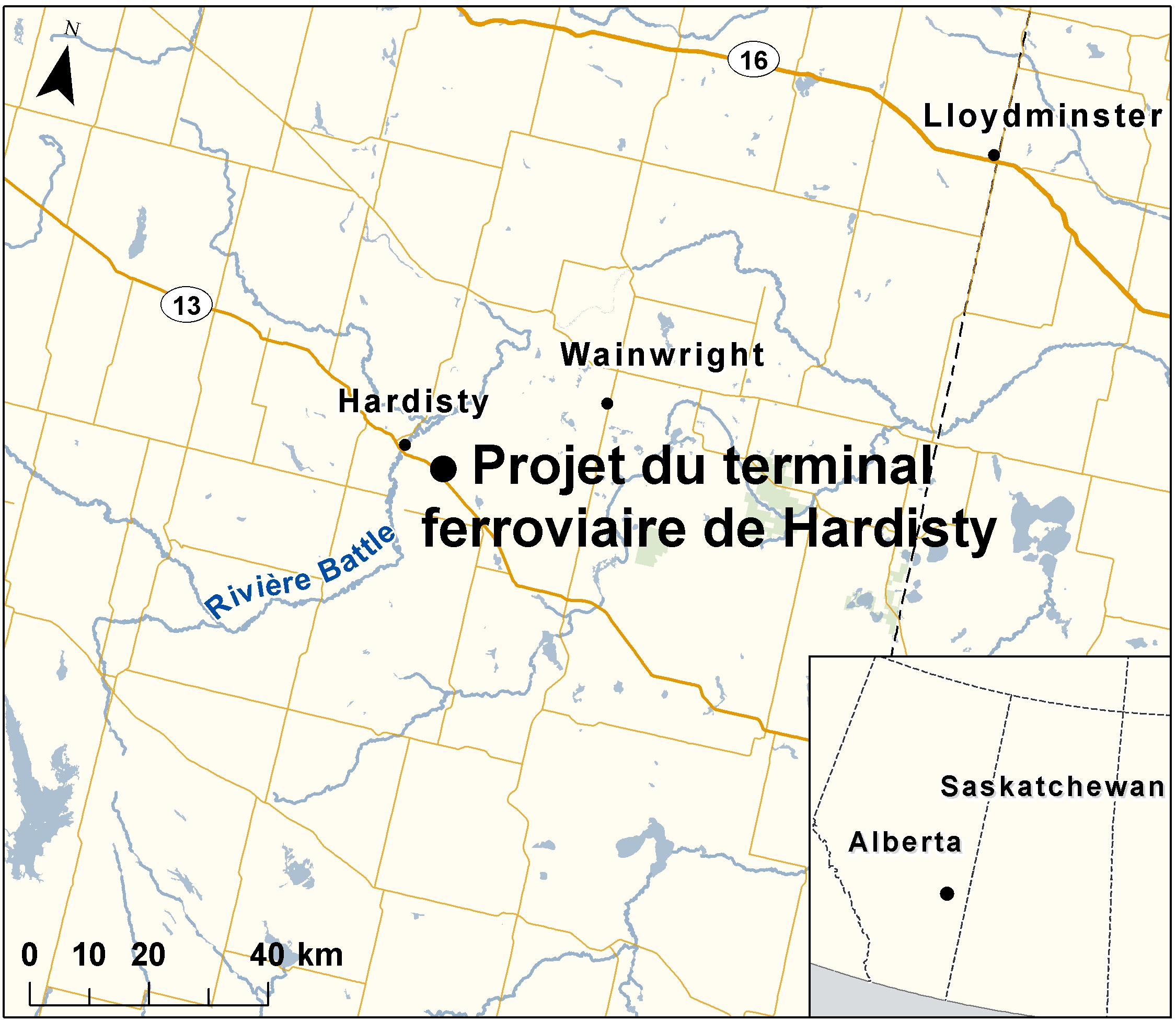 Carte indiquant l'emplacement du projet, tel que décrit dans le présent document.