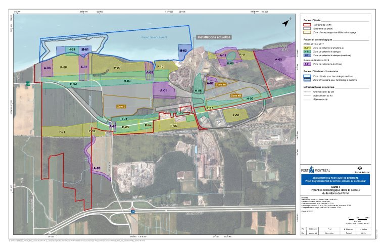 Figure 14 : Zones de potentiel archéologique sur le territoire de l'Administration portuaire de Montréal à Contrecour