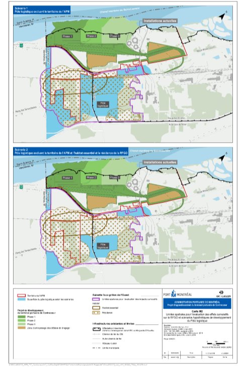 Figure 18 : Limites spatiales pour l'évaluation des effets cumulatifs sur la rainette et scénarios potentiels d'emplacement du pôle logistique